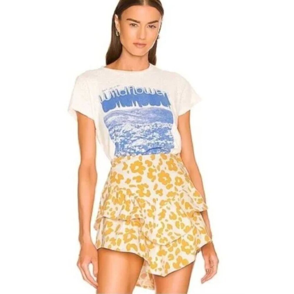 MOTHER The Ruffle Leopard Print Mini Denim Skirt Yellow Size 29 NEW $198 [jb]